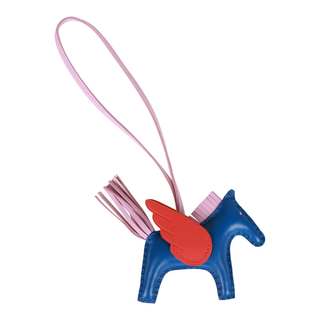 Hermes Bleu France/Mauve Sylvestre/Capucine Pegasus Horse Rodeo Bag Charm PM