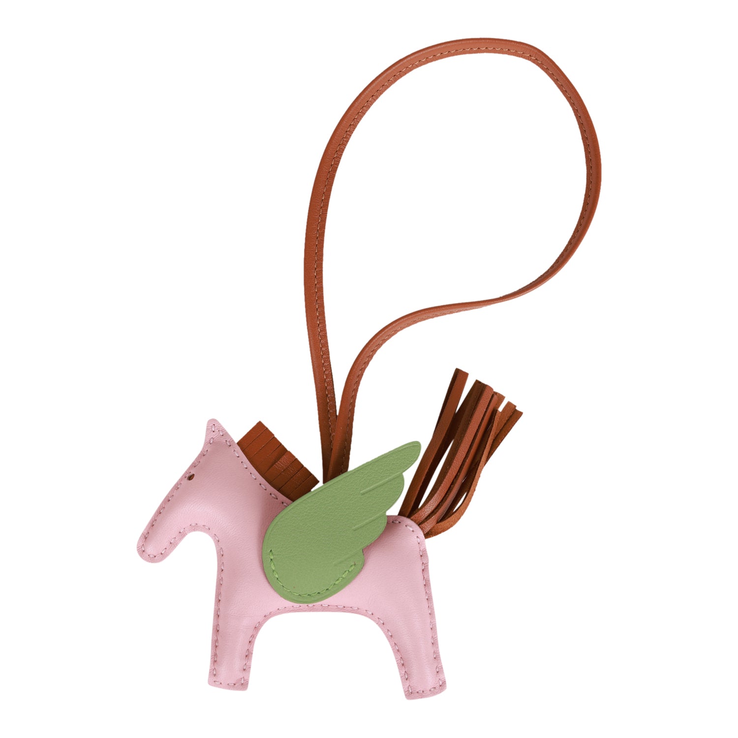 Hermes Rose Sakura/Vert Criquet/Gold Pegasus Horse Rodeo Bag Charm PM