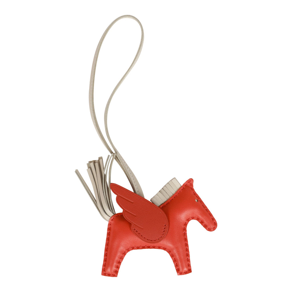Hermes Orange Poppy/Craie/Terre Battue Agneau Pegasus Horse Rodeo Bag Charm PM