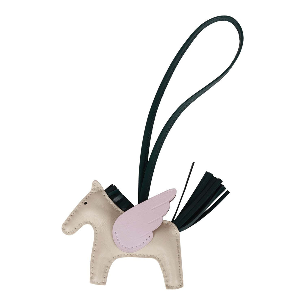 Hermes Craie/Mauve Pale/Vert Cypress Pegasus Horse Rodeo Bag Charm PM