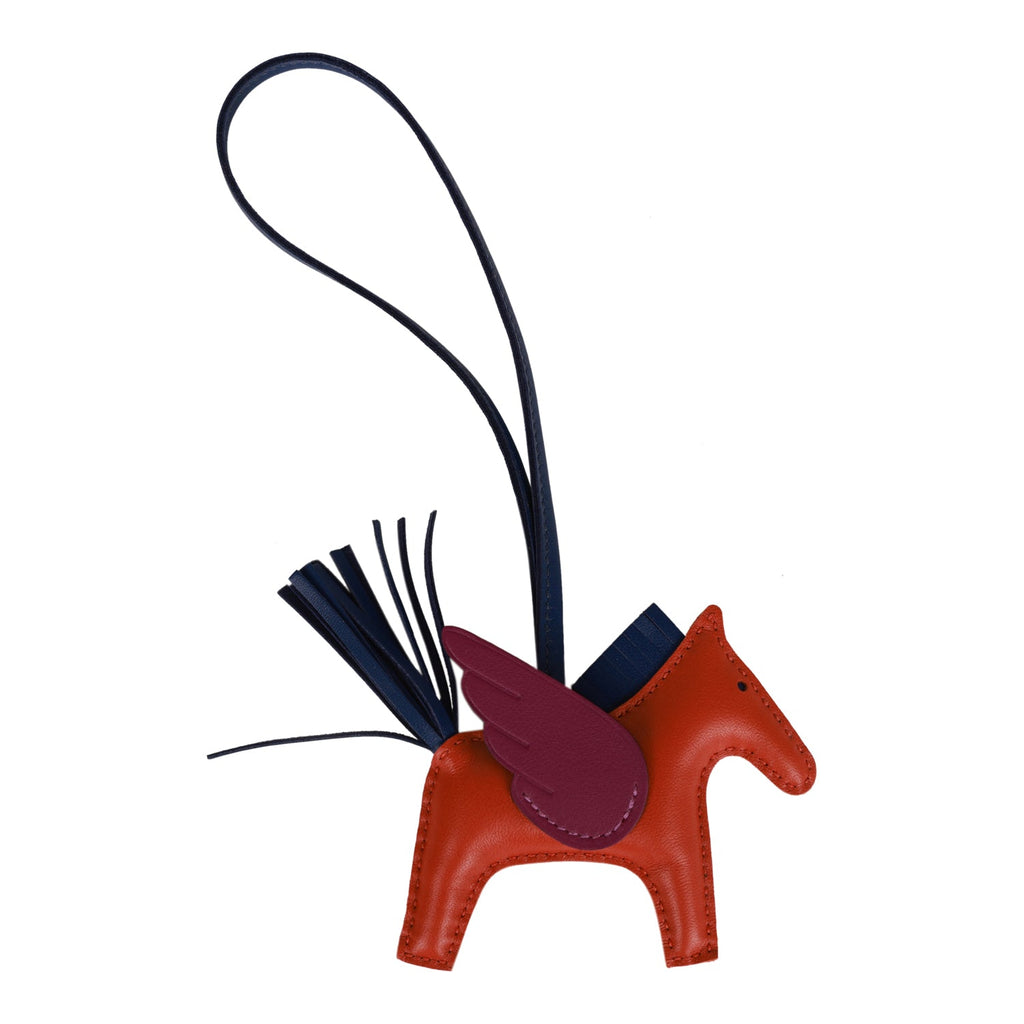 Hermes Brique, Anemone and Bleu Indigo Pegasus Horse Rodeo Bag Charm PM
