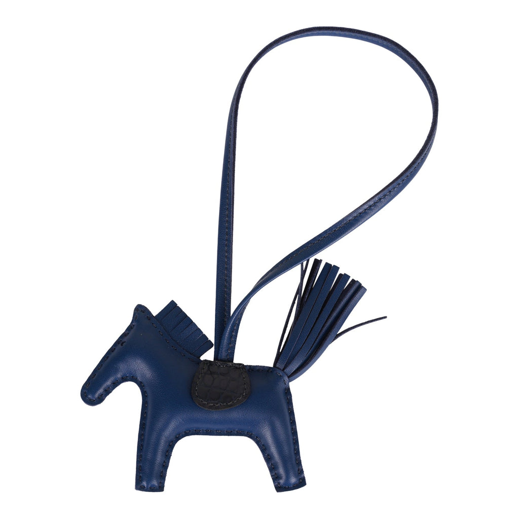Hermes Bleu Saphir and Marine Niloticus Matte Alligator Grigri Horse Rodeo Bag Charm PM