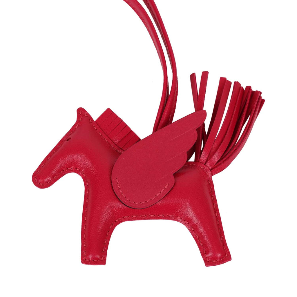Hermes Framboise Milo Lambskin Pegasus Horse Rodeo Bag Charm PM