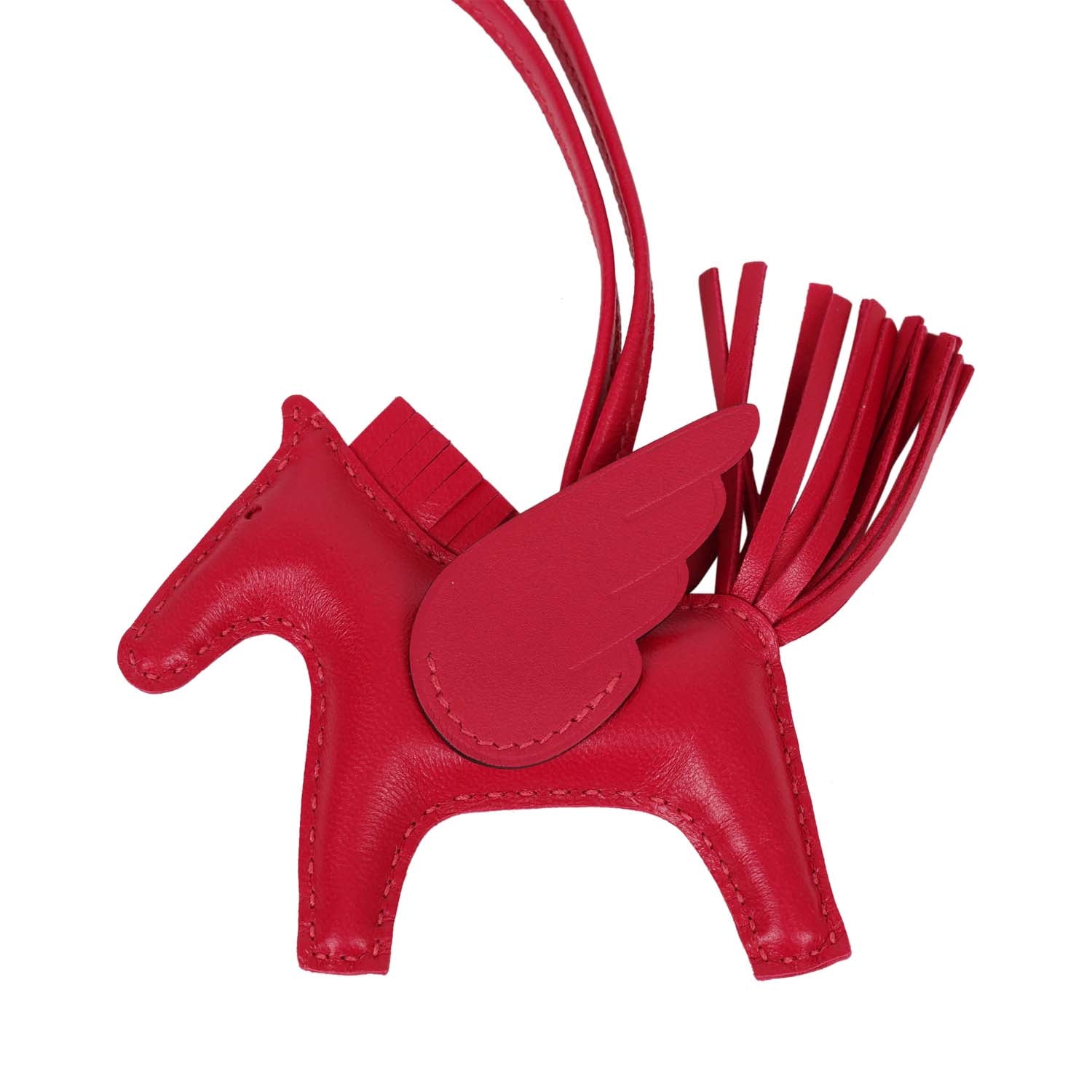 Hermes Framboise Milo Lambskin Pegasus Horse Rodeo Bag Charm PM