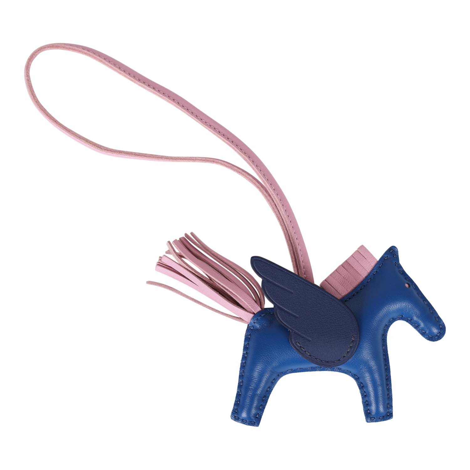 Hermes Bleu Saphir/Marine/Mauve Sylvester Pegasus Horse Rodeo Bag Charm PM