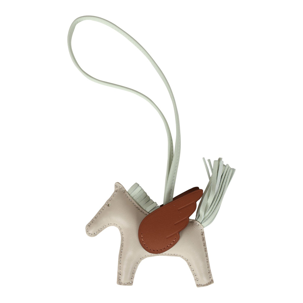 Hermes Craie/Vert Fizz/Gold Pegasus Horse Rodeo Bag Charm PM