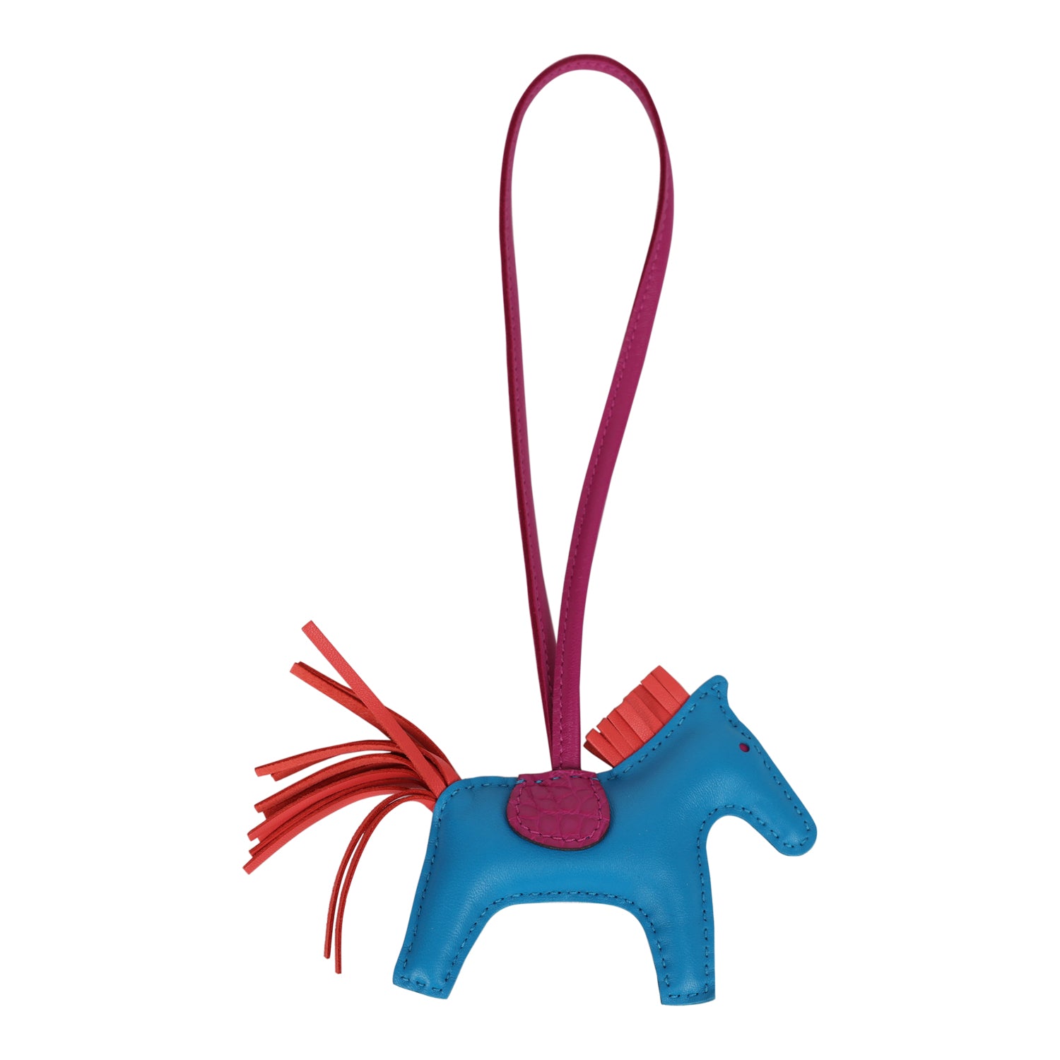 Hermes Bleu Zanzibar/Rose Pourpre/Rose Texas Grigri Horse Rodeo Touch Bag Charm PM