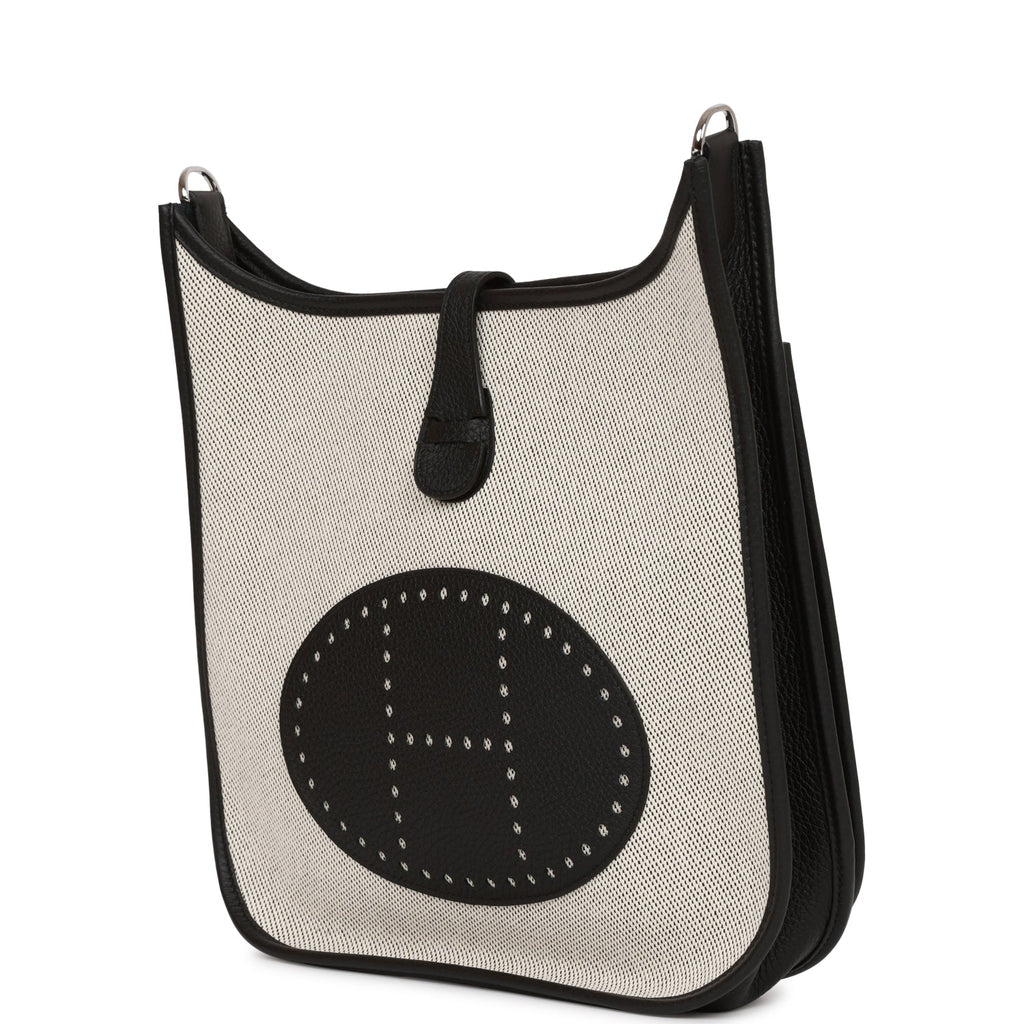 Hermes Evelyne III PM Black Togo and Toile Palladium Hardware