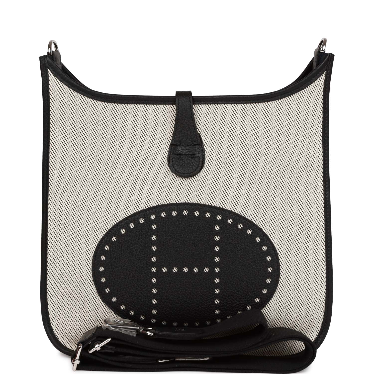 Hermes Evelyne III PM Black Clemence and Toile Palladium Hardware