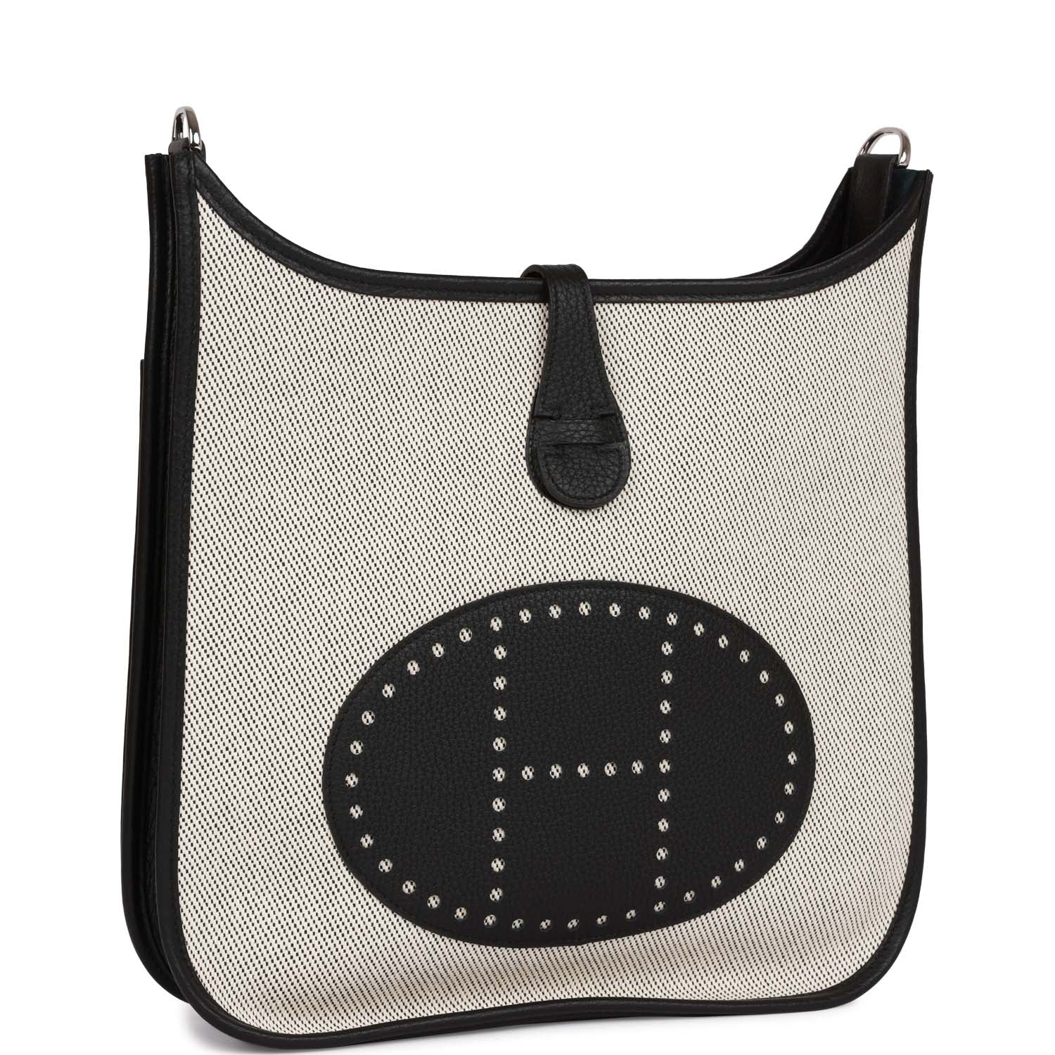 Hermes Evelyne III PM Black Clemence and Toile Palladium Hardware