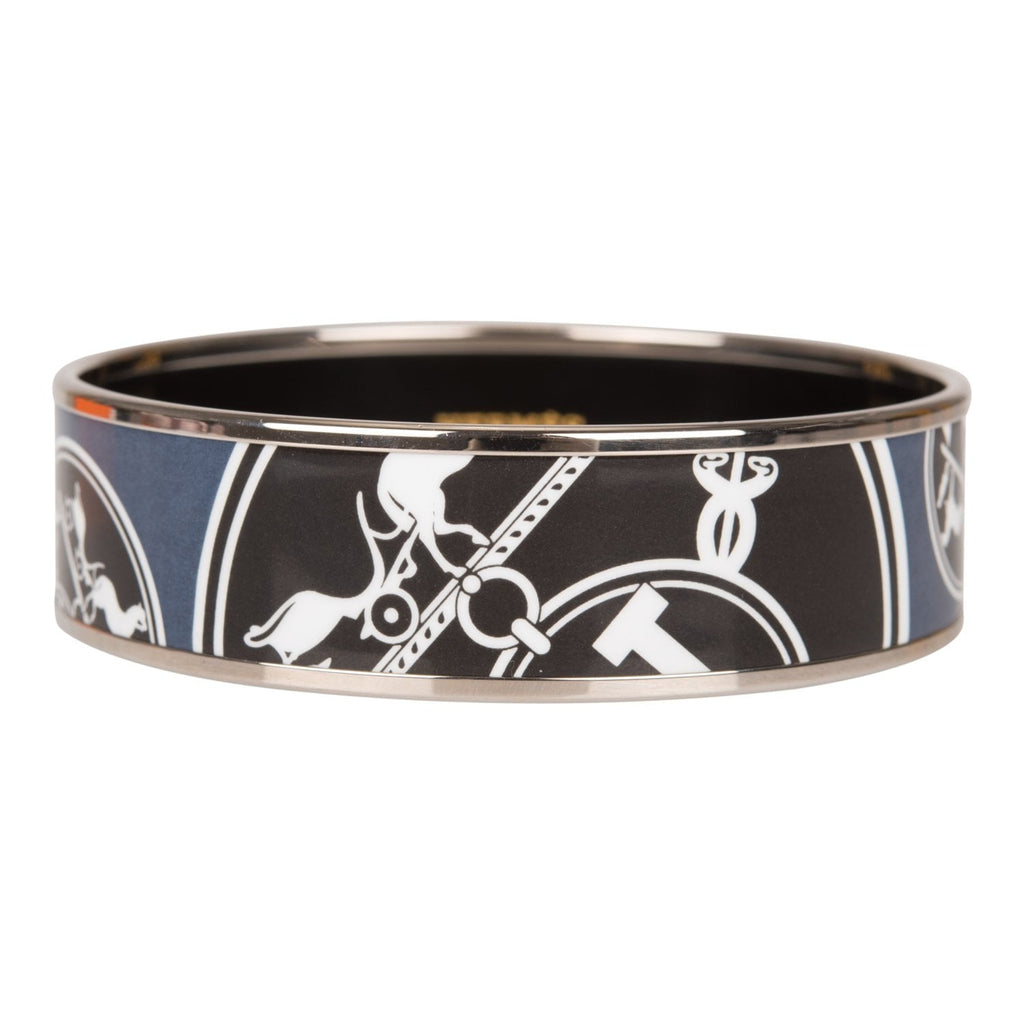 Hermes "Confettis d'Ex Libris" Wide Printed Enamel Bracelet PM (65) (Preloved - Mint)