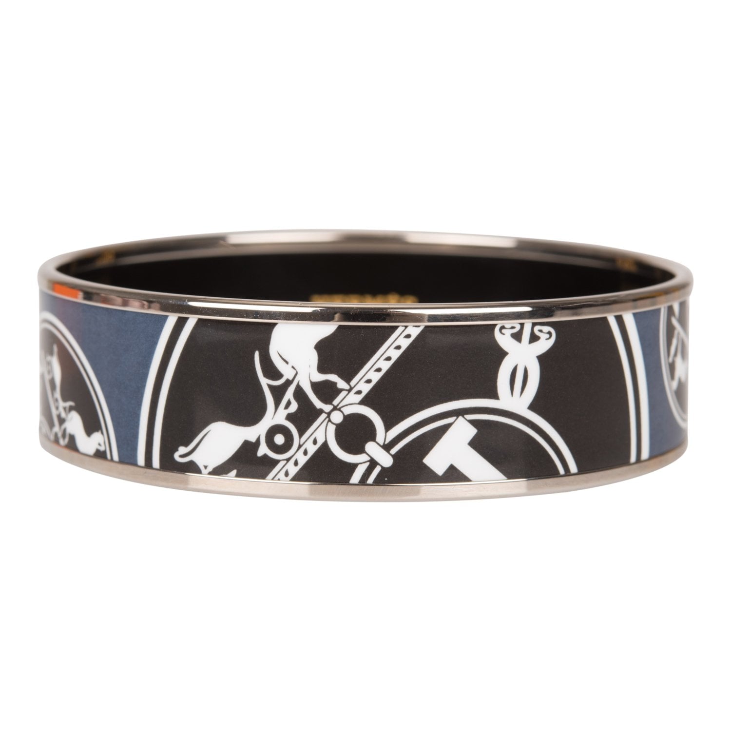 Hermes "Confettis d'Ex Libris" Wide Printed Enamel Bracelet PM (65) (Preloved - Mint)