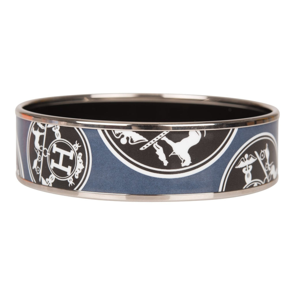 Hermes "Confettis d'Ex Libris" Wide Printed Enamel Bracelet PM (65) (Preloved - Mint)