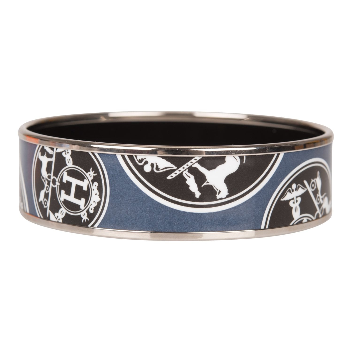 Hermes "Confettis d'Ex Libris" Wide Printed Enamel Bracelet PM (65) (Preloved - Mint)