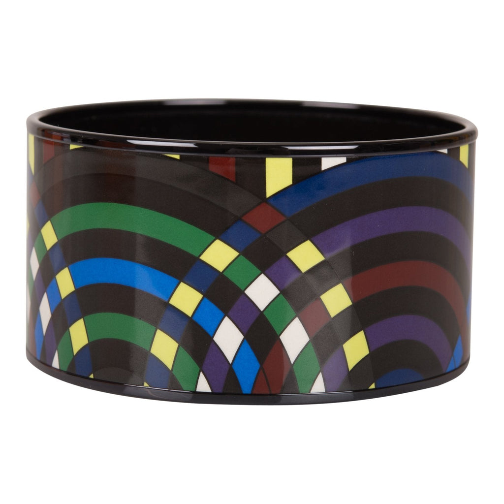 Hermes "Multicolor Circles" Extra Wide Printed Enamel Bracelet PM (65) (Preloved - Mint)