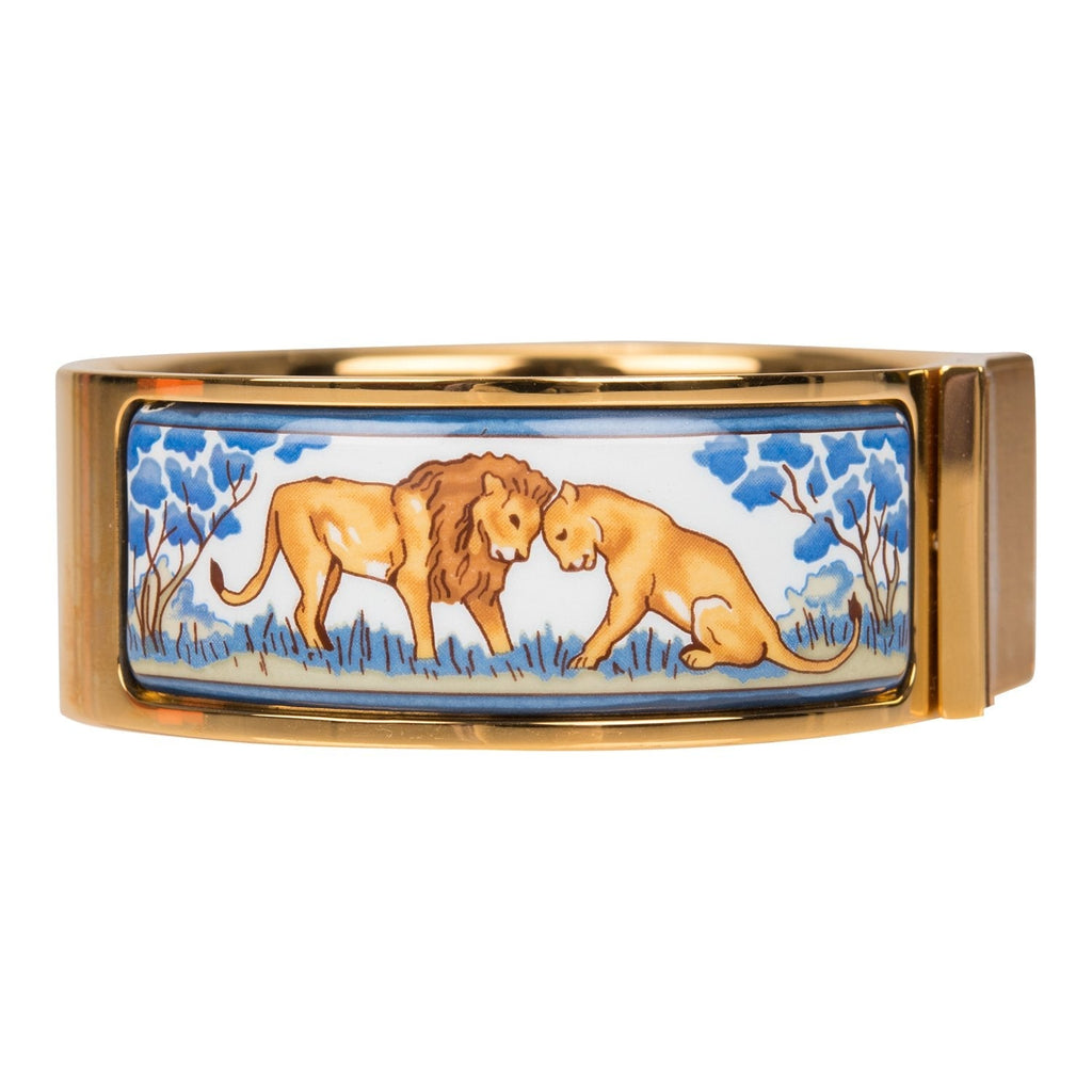 Hermes "Safari" Loquet Wide Printed Enamel Bracelet PM (65) (Preloved - Mint)