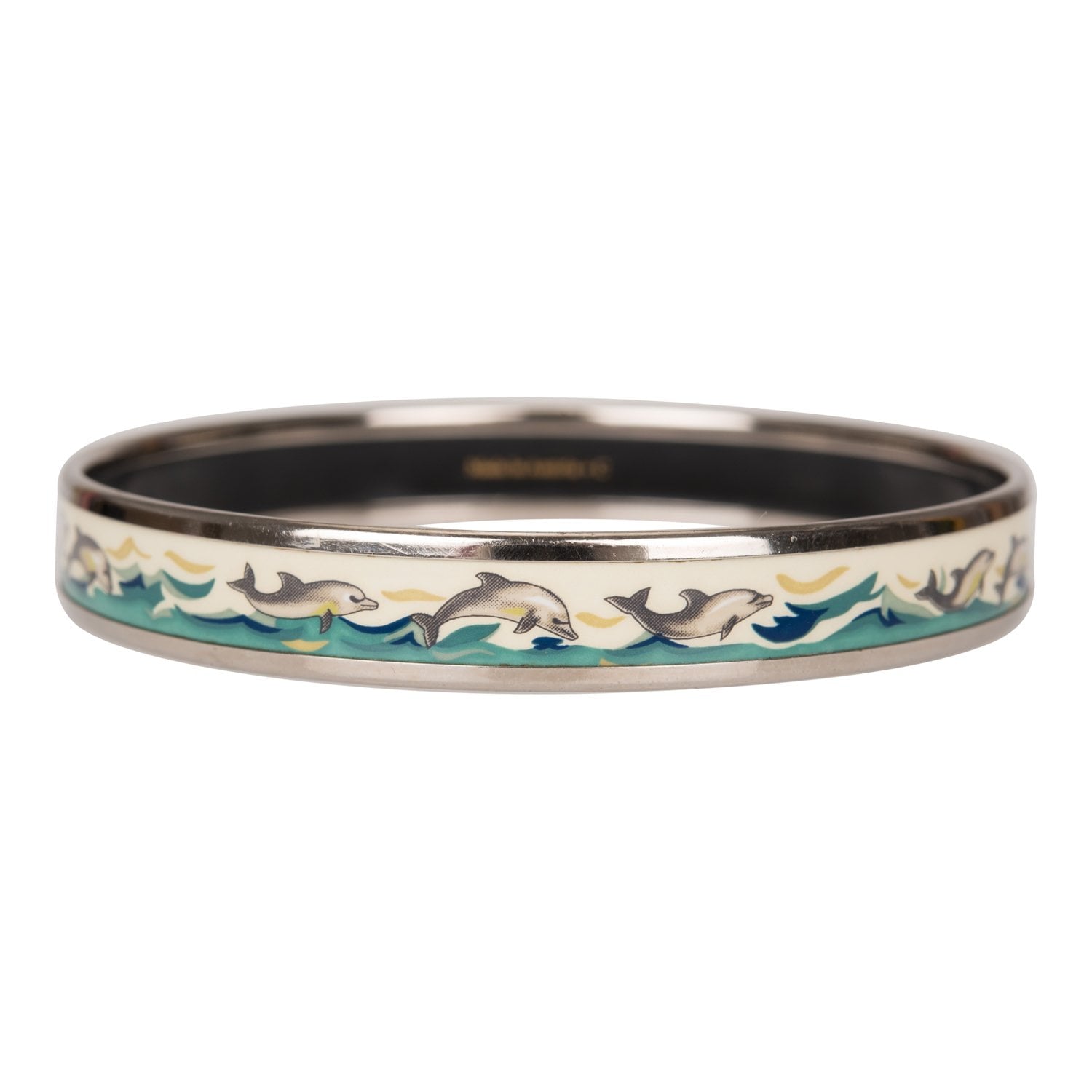 Hermes "Dolphins" Extra Narrow Printed Enamel Bracelet PM (65) (Preloved - Excellent)