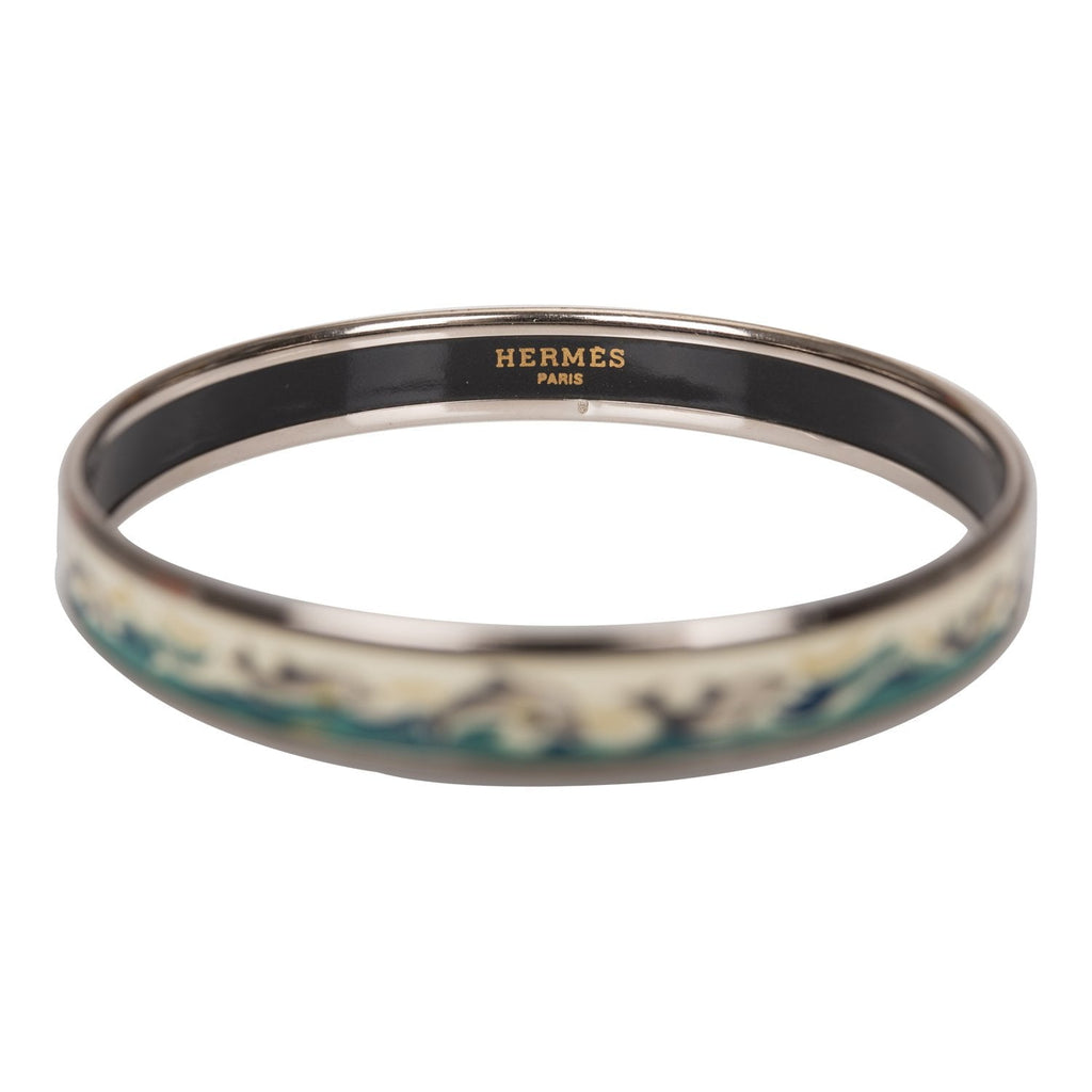 Hermes "Dolphins" Extra Narrow Printed Enamel Bracelet PM (65) (Preloved - Excellent)