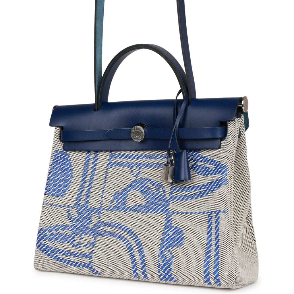 Hermes Herbag Zip PM 31 Brides de Gala Toile H Berline Bleu France Hunter Palladium Hardware