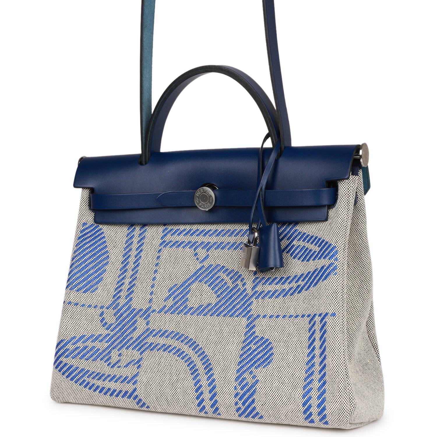 Hermes Herbag Zip PM 31 Brides de Gala Toile H Berline Bleu France Hunter Palladium Hardware