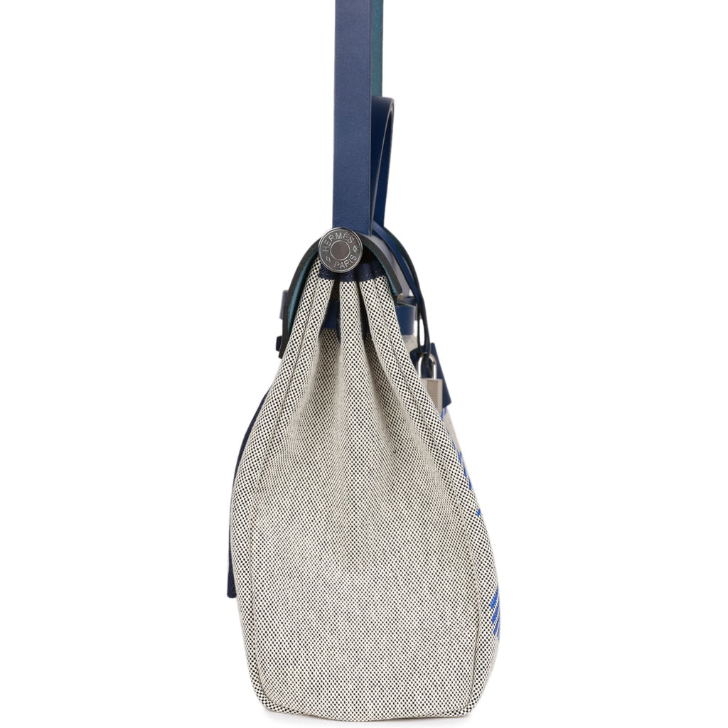 Hermes Herbag Zip PM 31 Brides de Gala Toile H Berline Bleu France Hunter Palladium Hardware