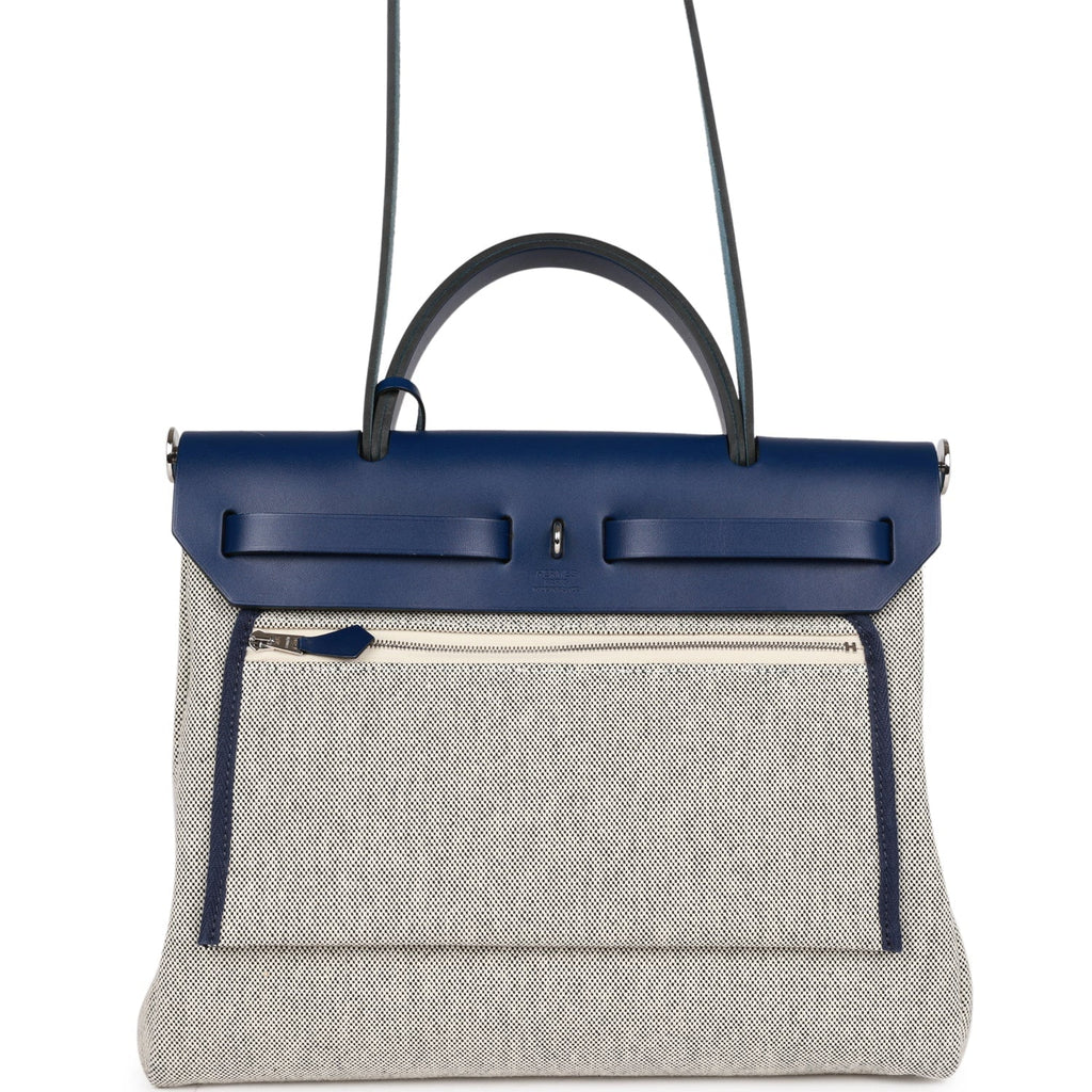 Hermes Herbag Zip PM 31 Brides de Gala Toile H Berline Bleu France Hunter Palladium Hardware