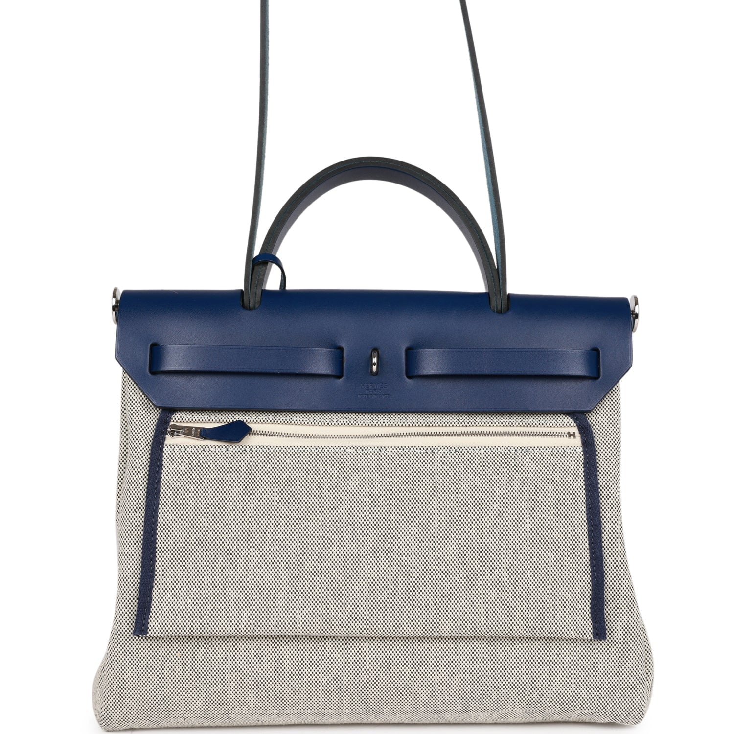 Hermes Herbag Zip PM 31 Brides de Gala Toile H Berline Bleu France Hunter Palladium Hardware