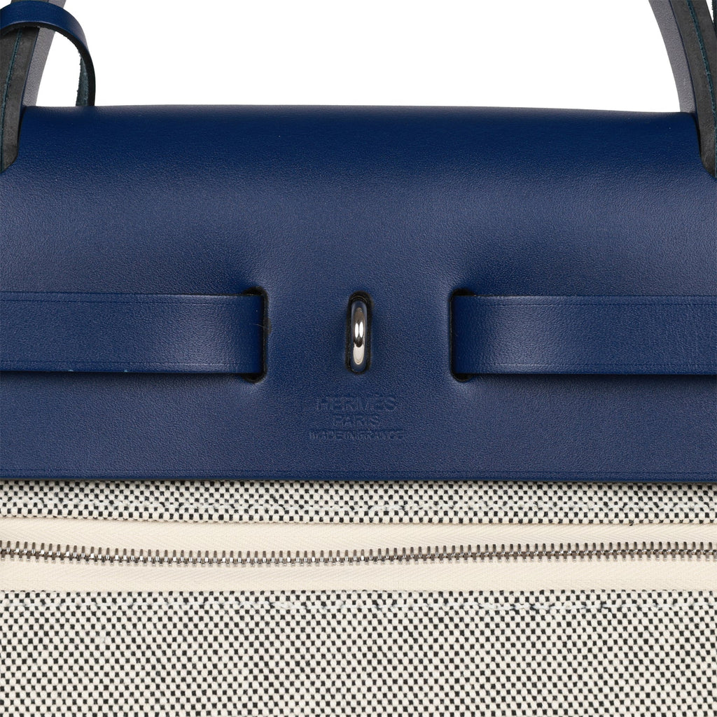 Hermes Herbag Zip PM 31 Brides de Gala Toile H Berline Bleu France Hunter Palladium Hardware