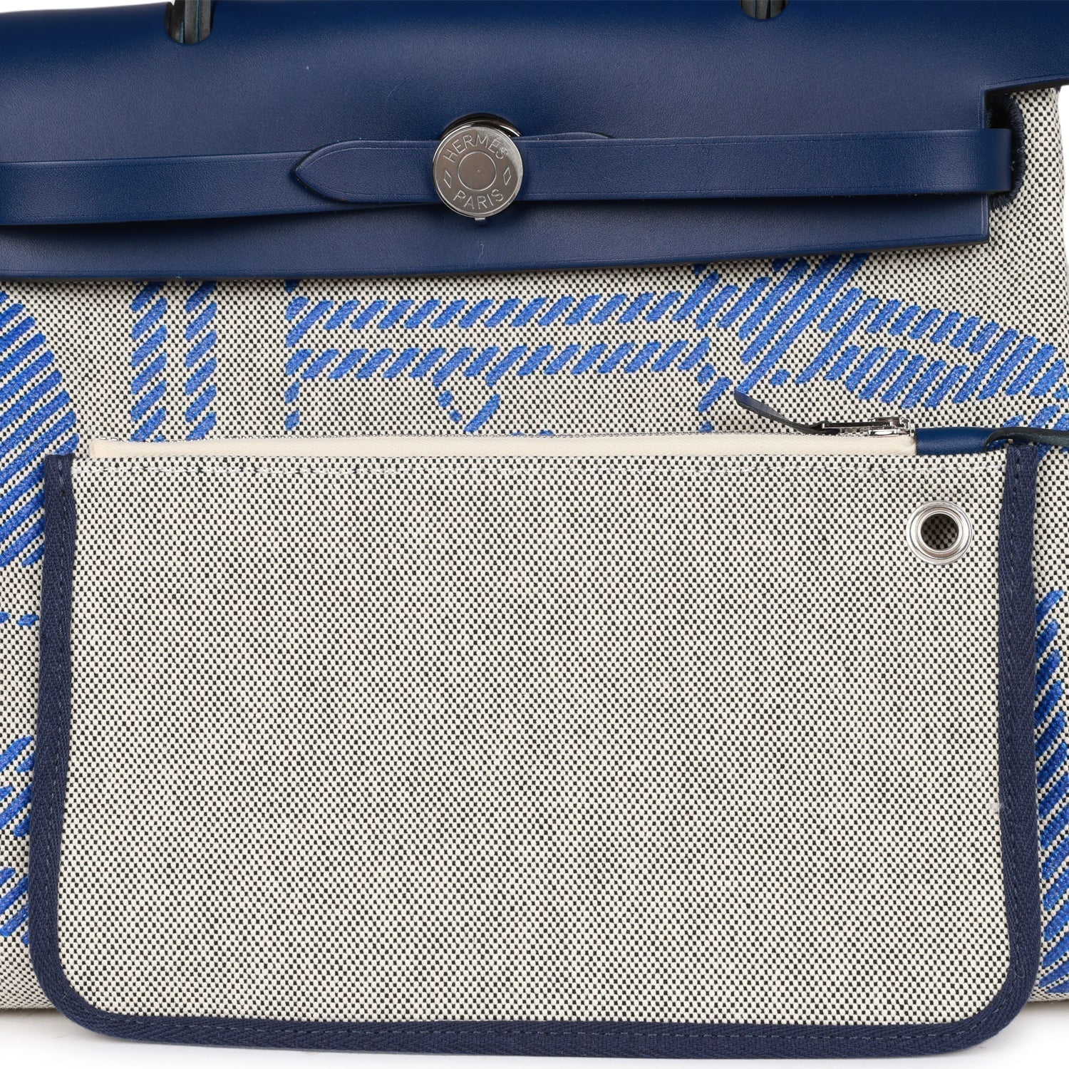 Hermes Herbag Zip PM 31 Brides de Gala Toile H Berline Bleu France Hunter Palladium Hardware