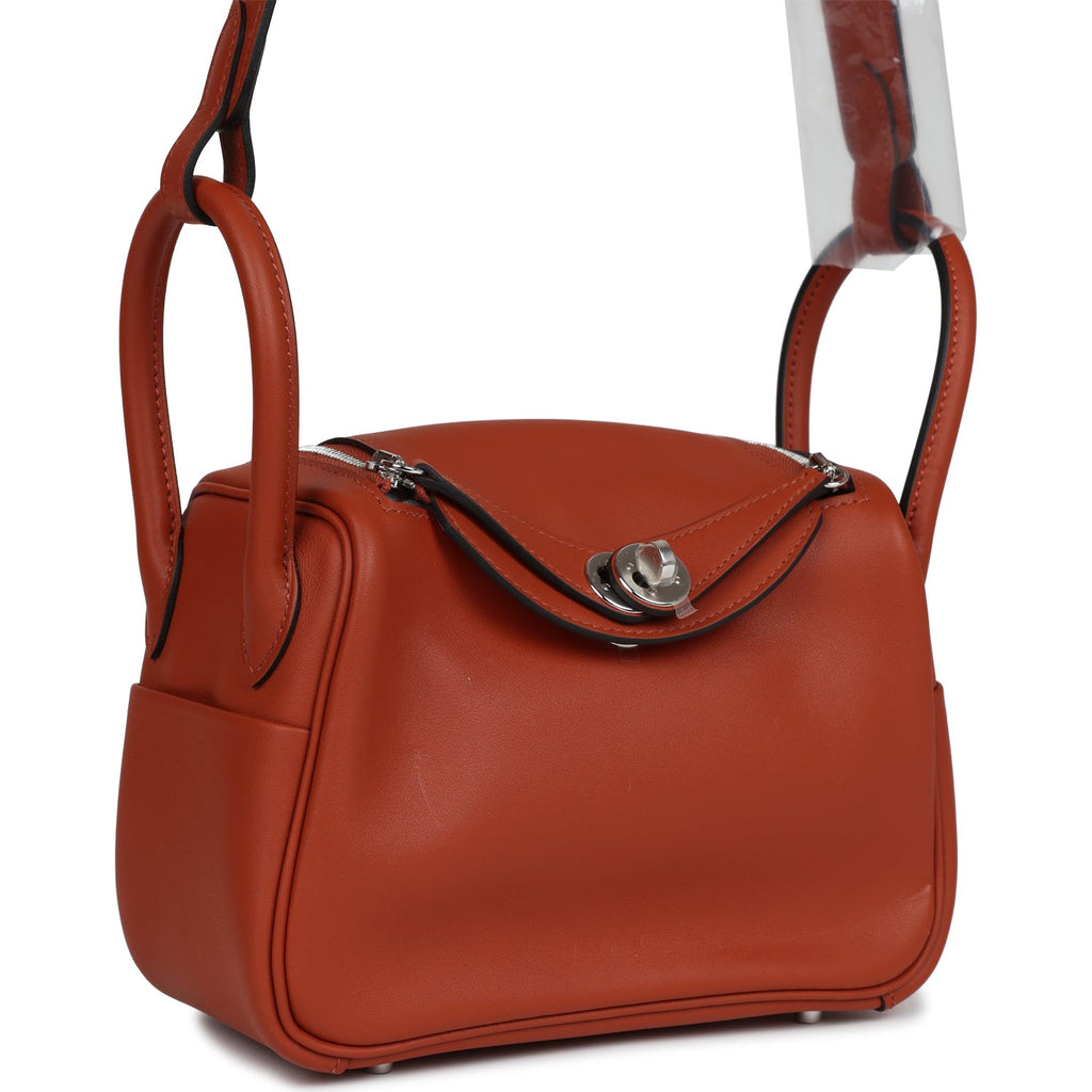 Hermes Mini Lindy Cuivre and Rose Texas Verso Swift Palladium Hardware