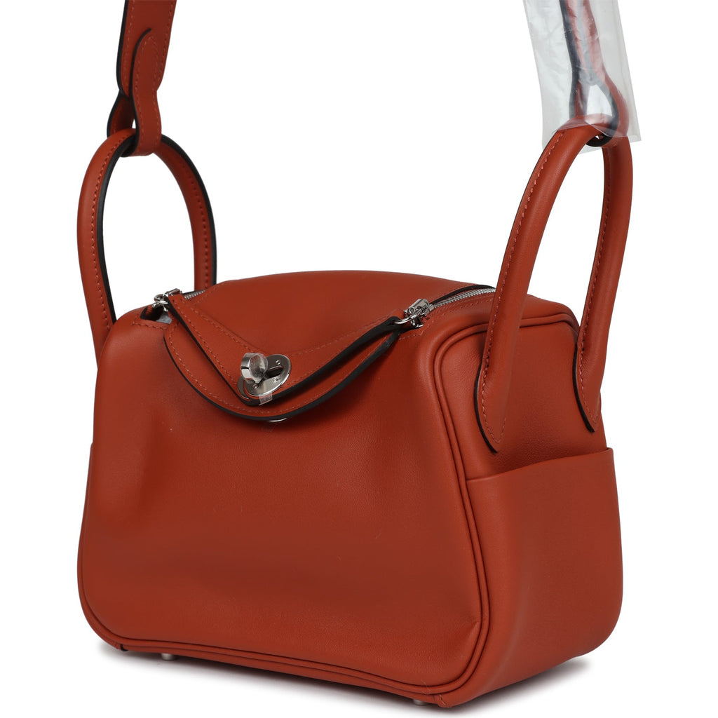 Hermes Mini Lindy Cuivre and Rose Texas Verso Swift Palladium Hardware