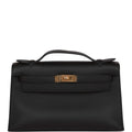 Hermes Kelly Pochette Black Swift Gold Hardware