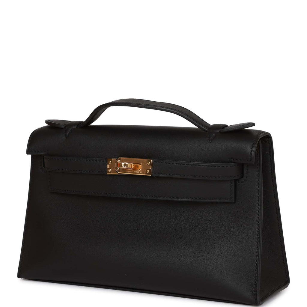 Hermes Kelly Pochette Black Swift Gold Hardware