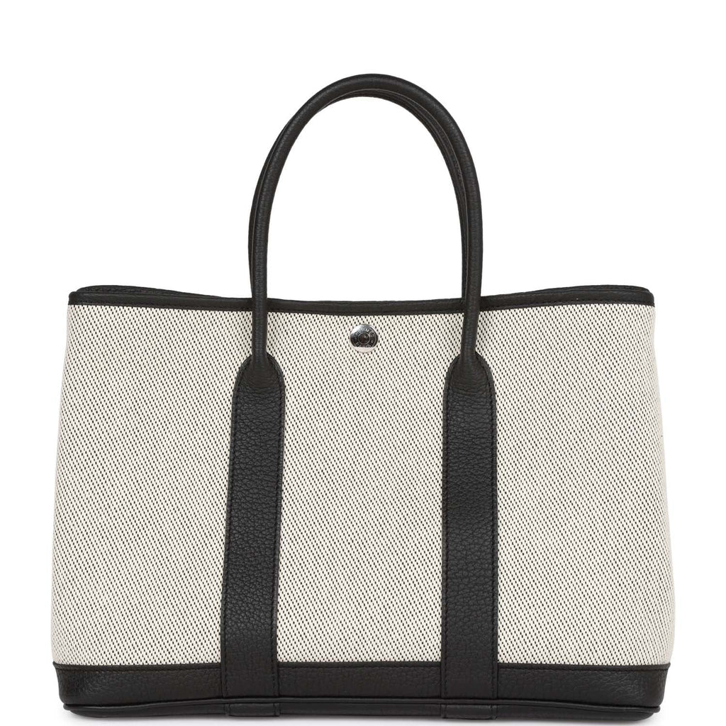Hermes Garden Party 30 Ecru Toile and Black Negonda Palladium Hardware