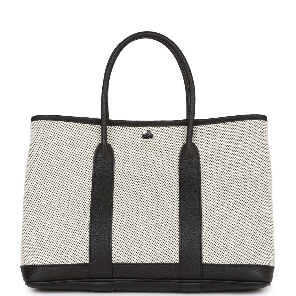Hermes Garden Party 30 Ecru Toile and Black Negonda Palladium Hardware