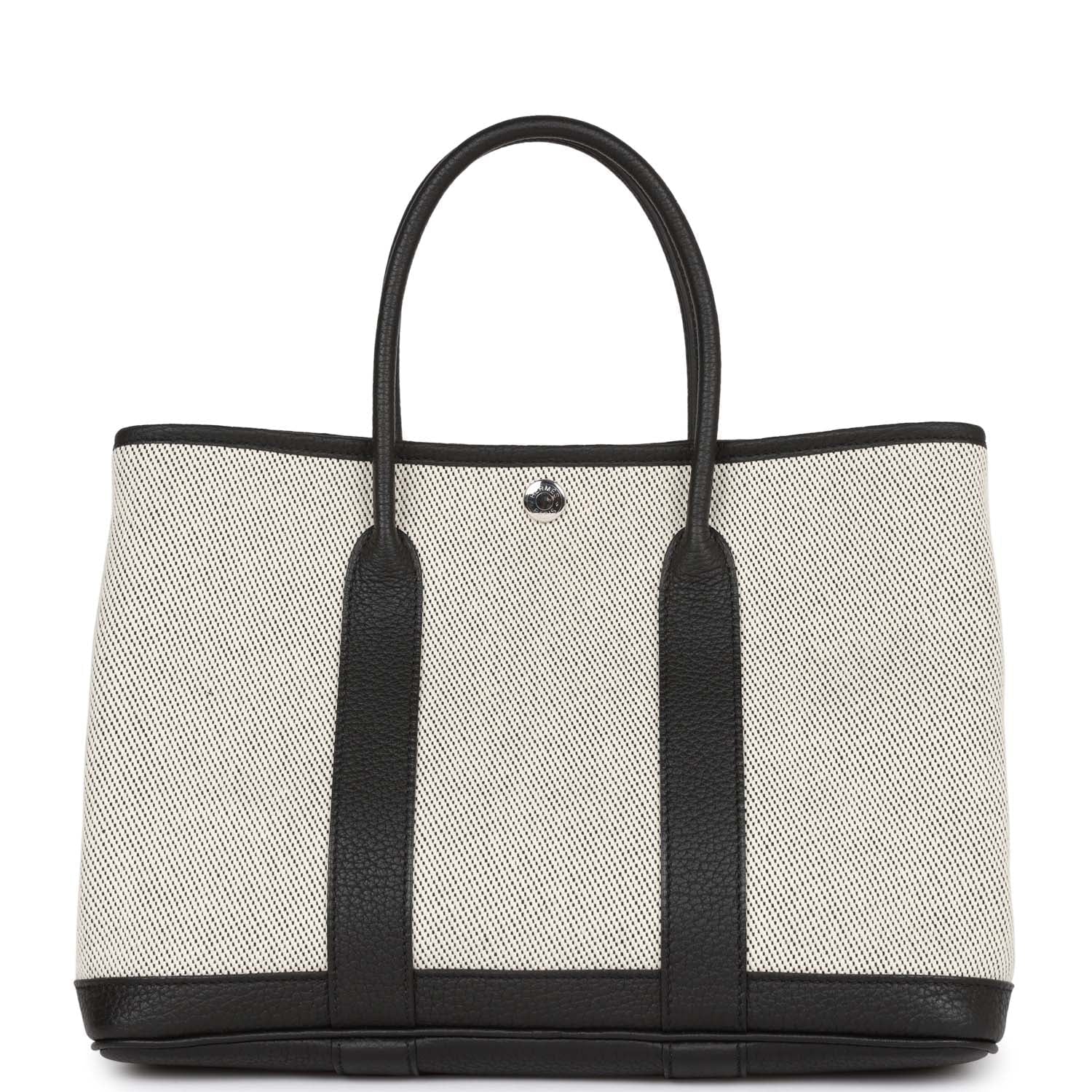 Hermes Garden Party 30 Ecru Toile and Black Negonda Palladium Hardware