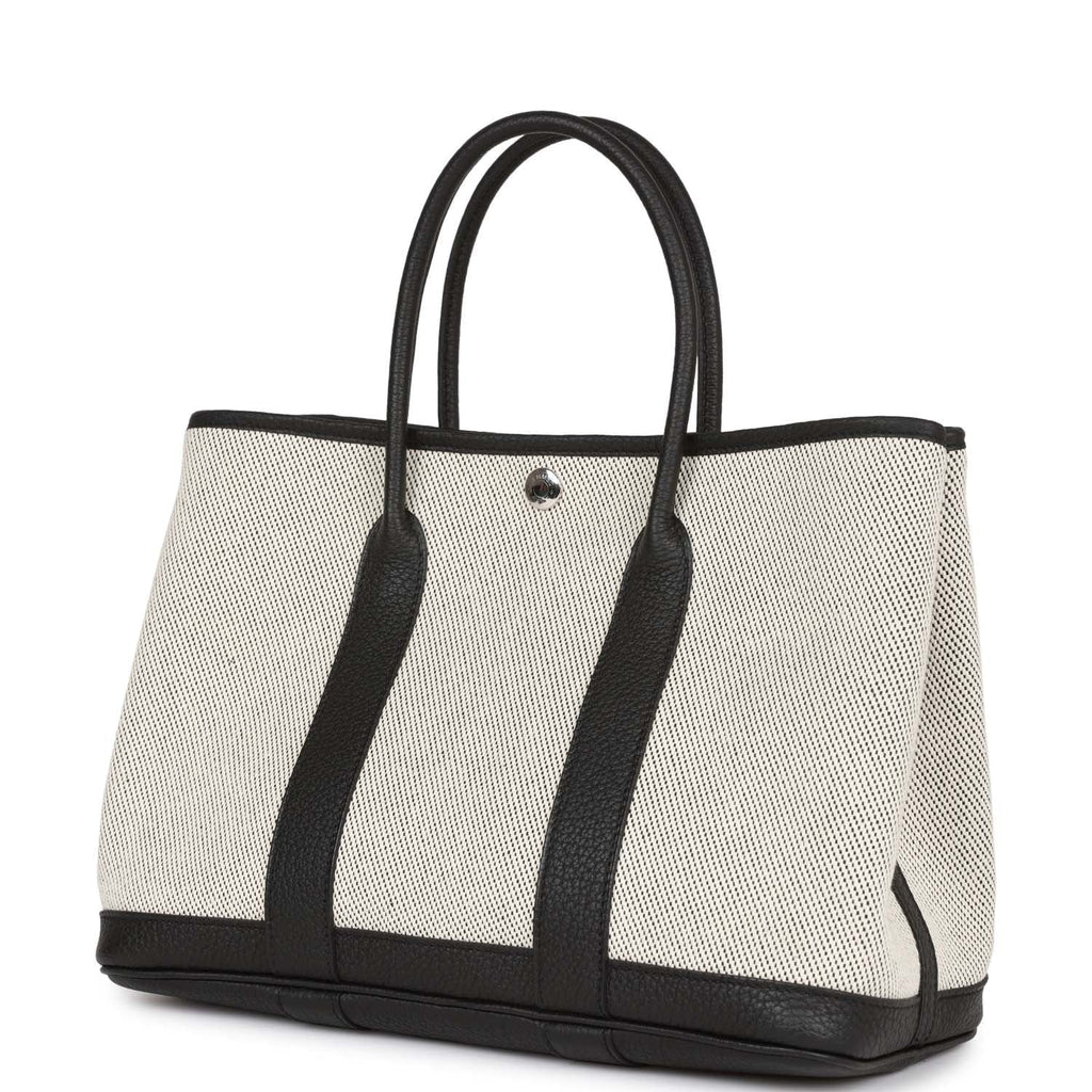Hermes Garden Party 30 Ecru Toile and Black Negonda Palladium Hardware