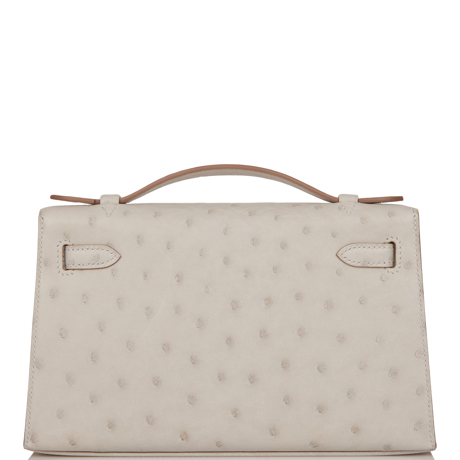 Hermes Kelly Pochette Gris Perle Ostrich Gold Hardware