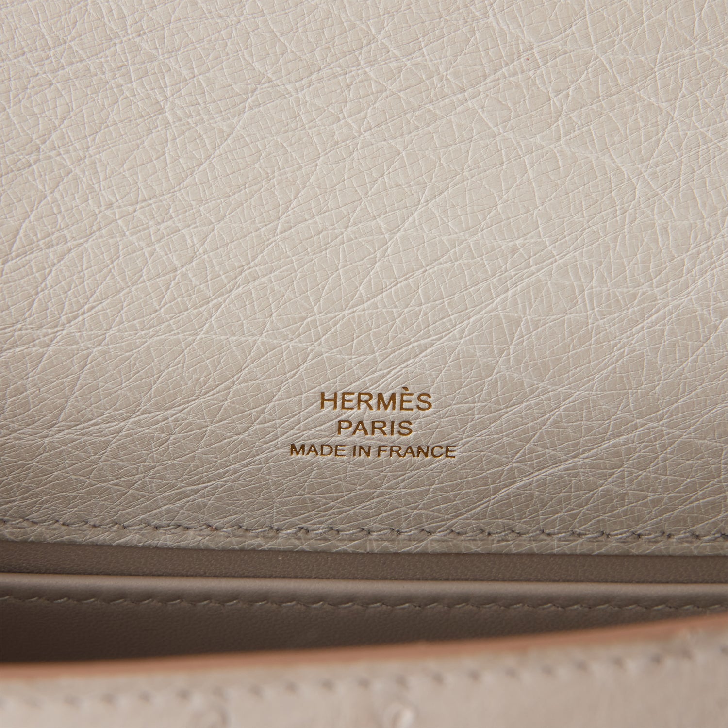 Hermes Kelly Pochette Gris Perle Ostrich Gold Hardware