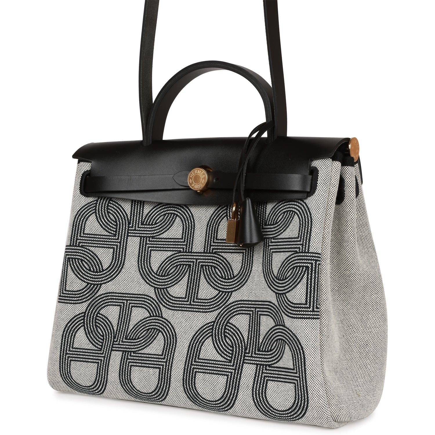 Hermes Herbag 31 "Chain D'ancre" Ecru and Black Vache Leather Gold Hardware