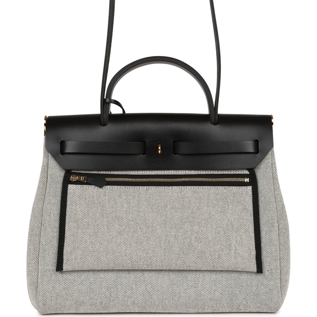 Hermes Herbag 31 "Chain D'ancre" Ecru and Black Vache Leather Gold Hardware