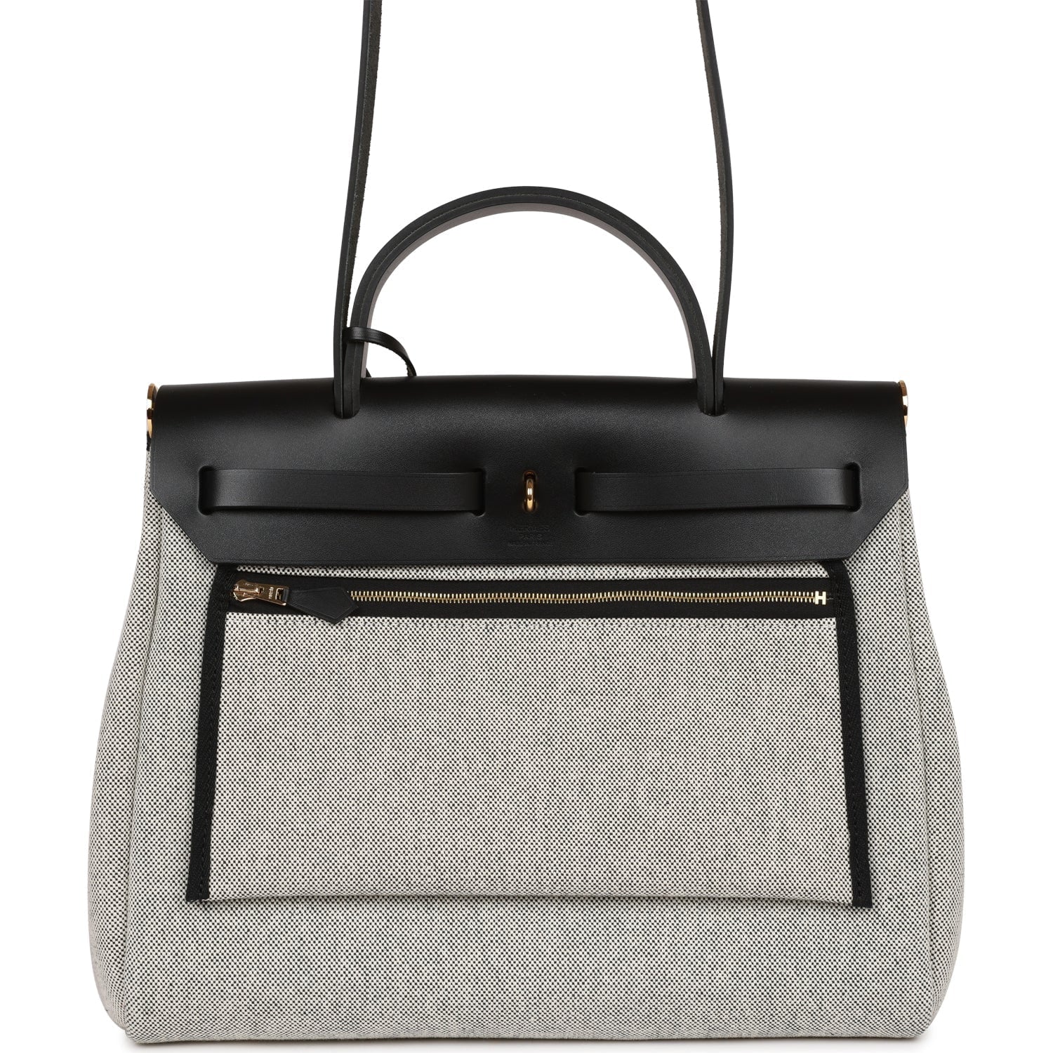 Hermes Herbag 31 "Chain D'ancre" Ecru and Black Vache Leather Gold Hardware