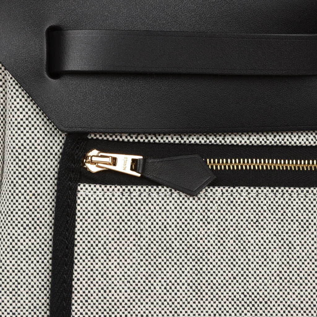 Hermes Herbag 31 "Chain D'ancre" Ecru and Black Vache Leather Gold Hardware