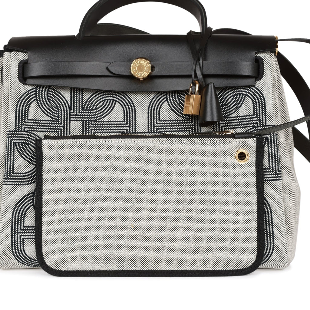 Hermes Herbag 31 "Chain D'ancre" Ecru and Black Vache Leather Gold Hardware