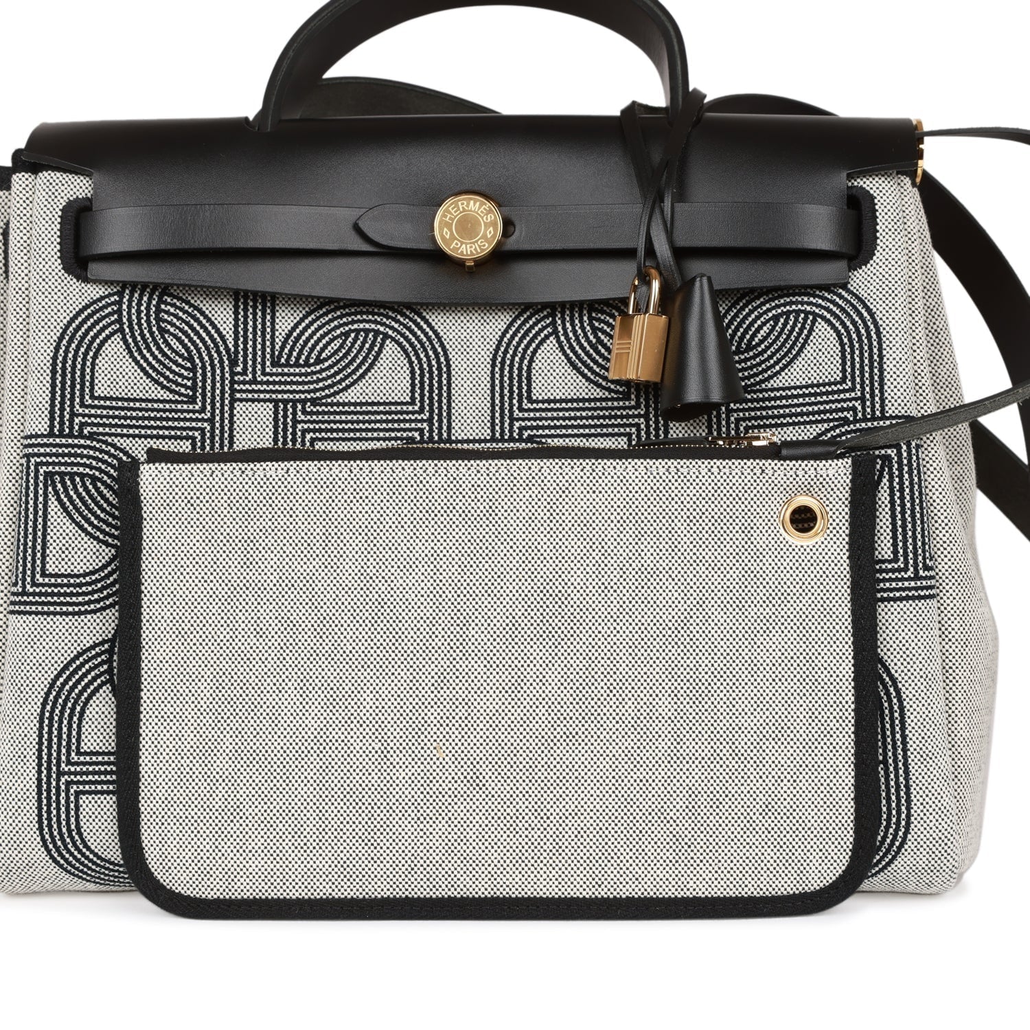 Hermes Herbag 31 "Chain D'ancre" Ecru and Black Vache Leather Gold Hardware