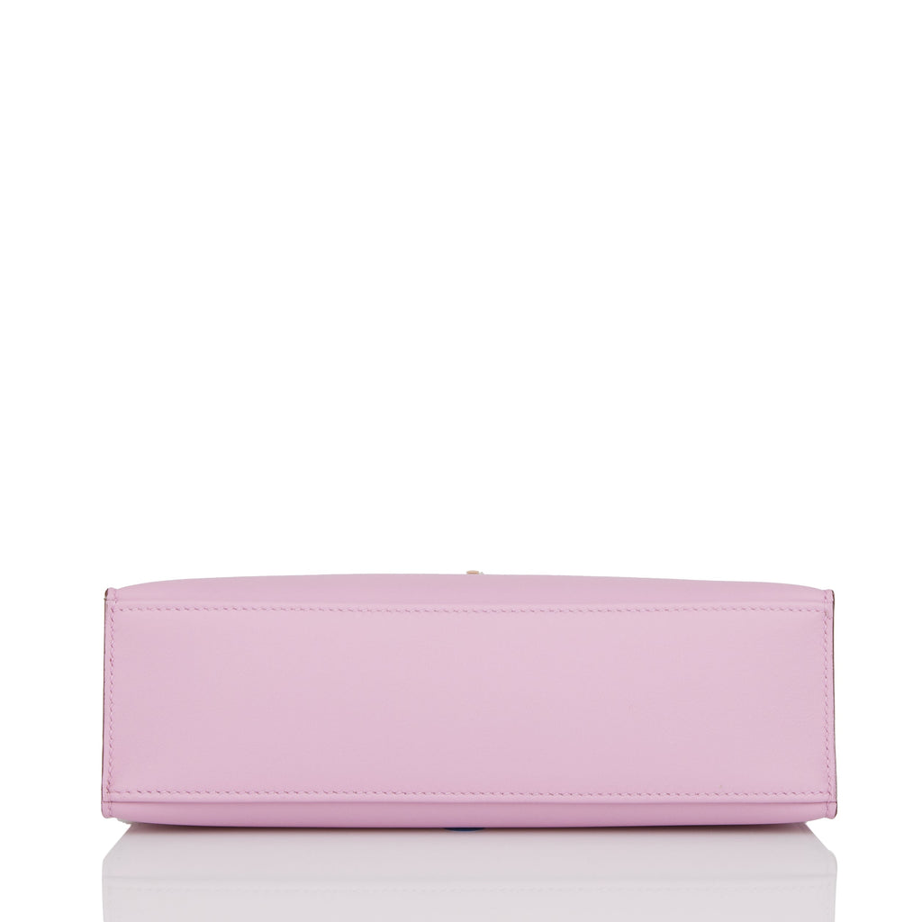 Hermes Kelly Pochette Mauve Sylvestre Swift Rose Gold Hardware