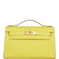 Hermes Kelly Pochette Lime Swift Gold Hardware