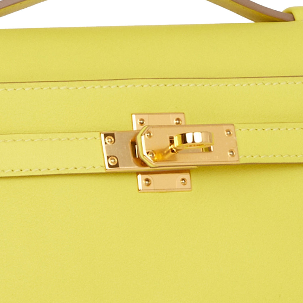 Hermes Kelly Pochette Lime Swift Gold Hardware
