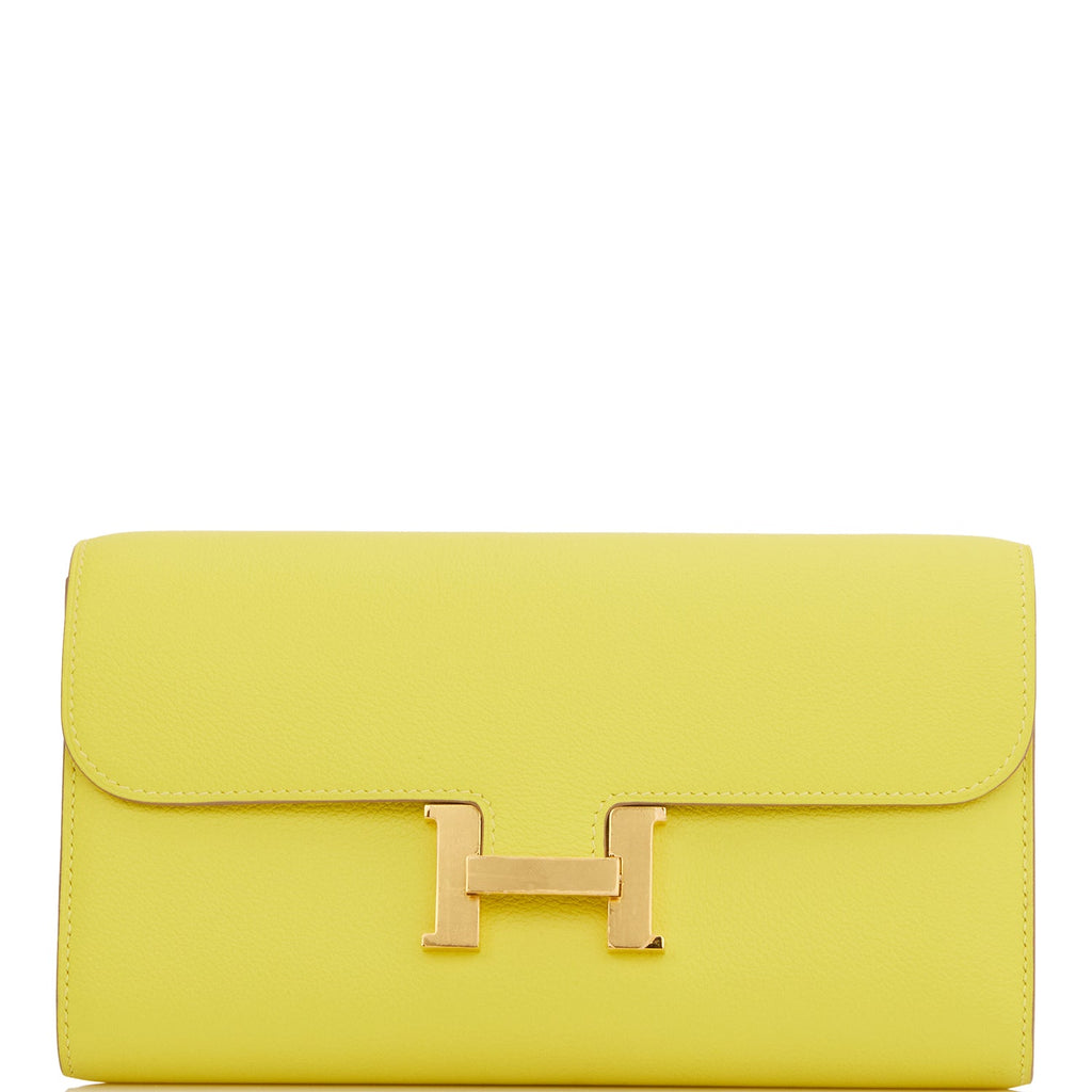 Hermes Constance Wallet To Go Lime Evercolor Gold Hardware
