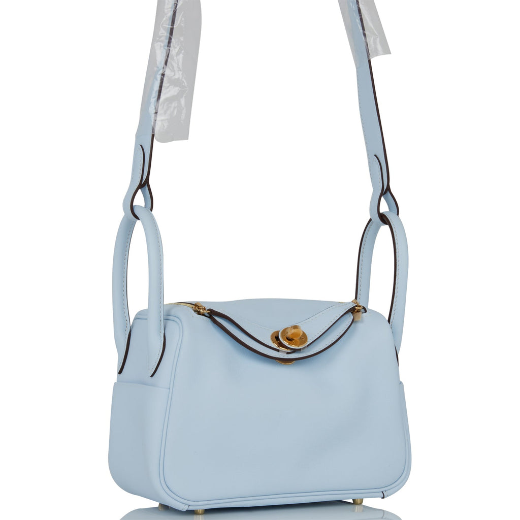 Hermes Mini Lindy Bleu Brume Swift Gold Hardware